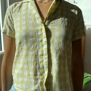 Madewell Yellow Gingham Short Sleeve Button Down (XS)